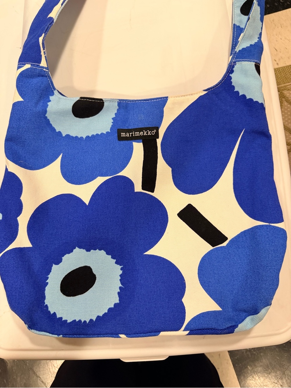 Rare Marimekko Vintage Blue & White Unikko Canvas Shoulder Bag- 11”x13”